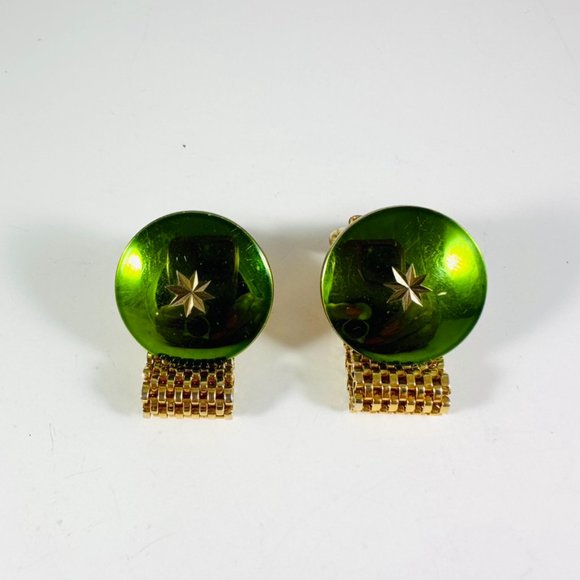 Amazing wrap around Green starburst cuff links 50s 60s atomic RARE - Picture 4 of 6